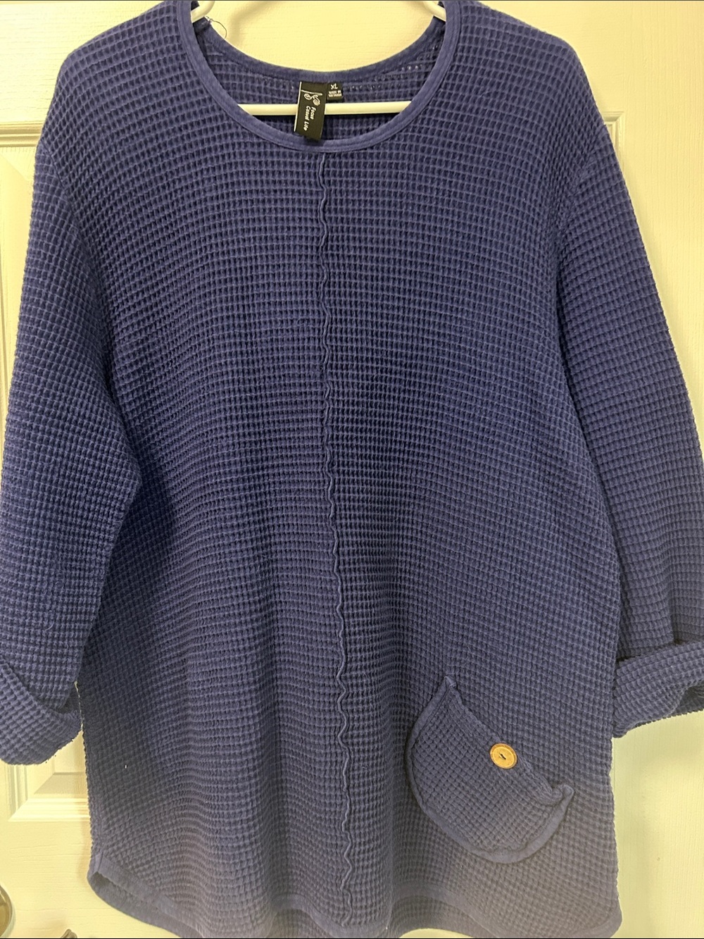 Waffle-Knit Crewneck Sweater Tunic in Deep Blue